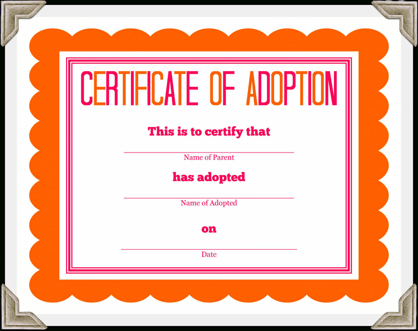 Adoption Certificate Template – Certificate Templates Inside Blank Adoption Certificate Template