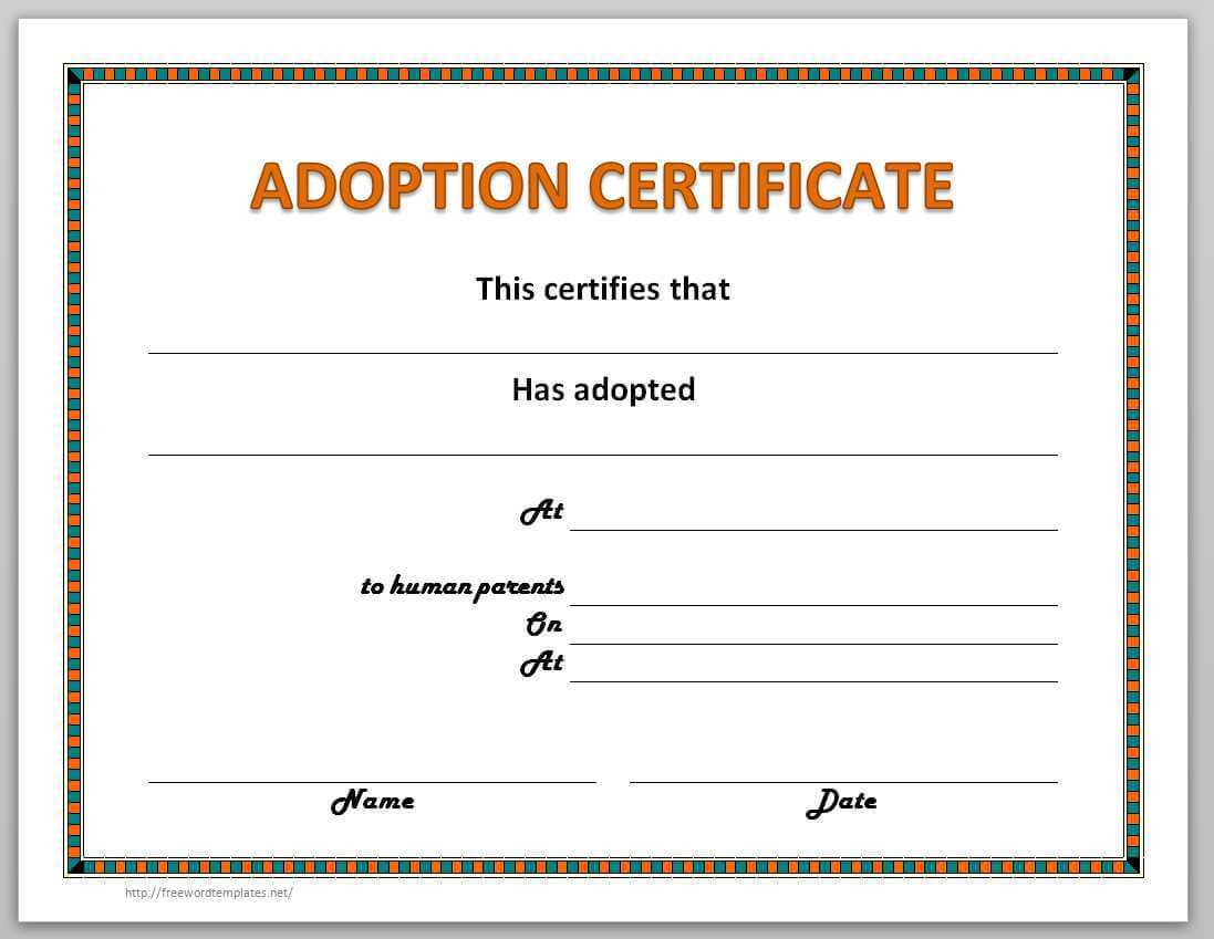 Adoption Certificate Template For Pet Adoption Certificate Template