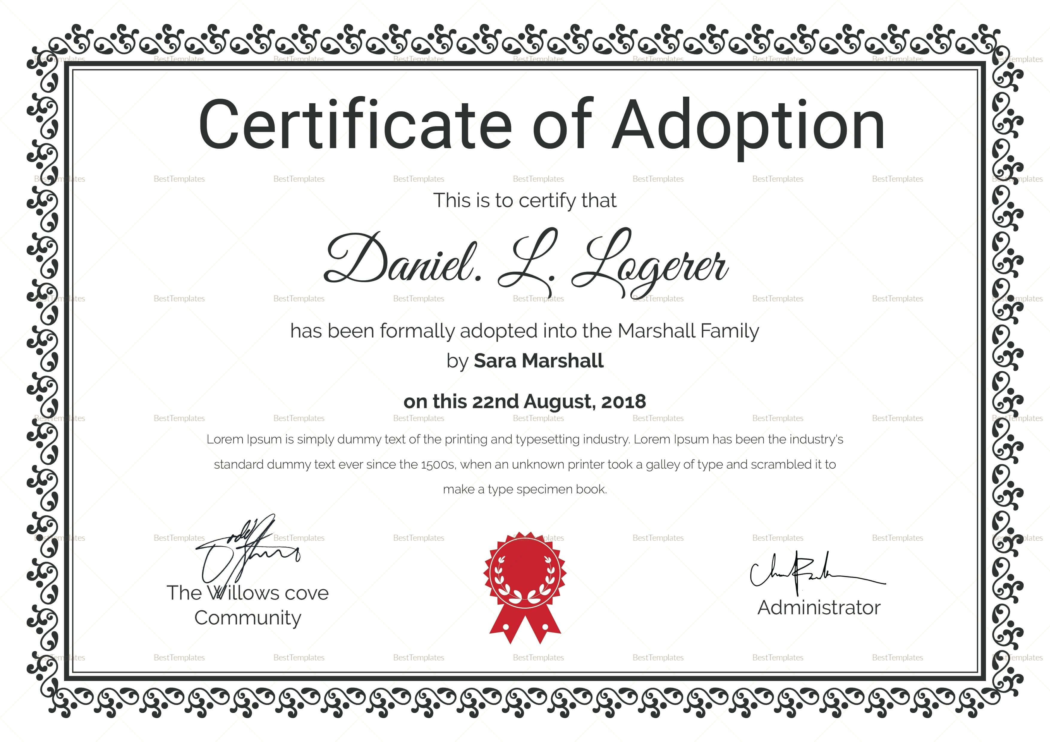 Adoption Certificate Template Word | Certificatetemplateword For Child Adoption Certificate Template