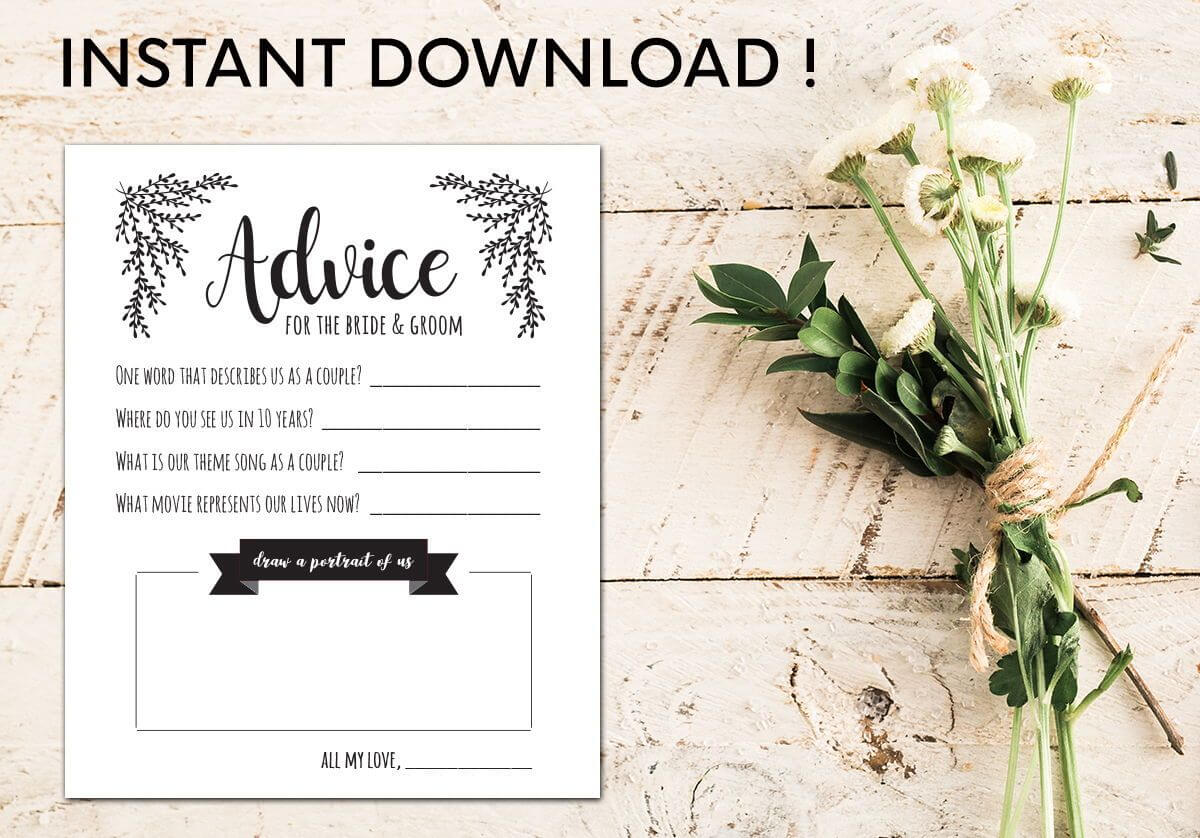 Advice Cards For The Bride And Groom | Digital Template In Regarding Marriage Advice Cards Templates