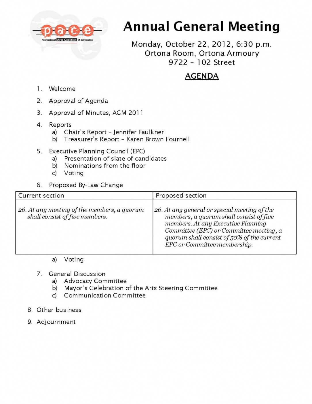 Agenda: Agm Agenda Template Agm Agenda Template Canada With Regard To Treasurer's Report Agm Template