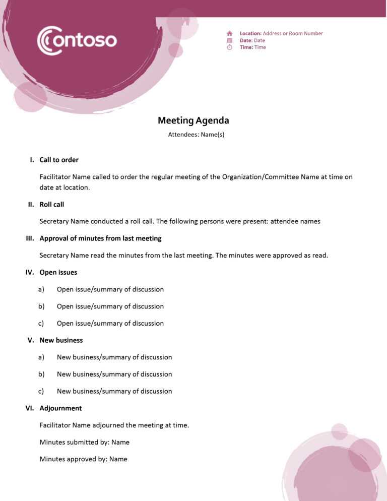 Agenda Template Word 2010