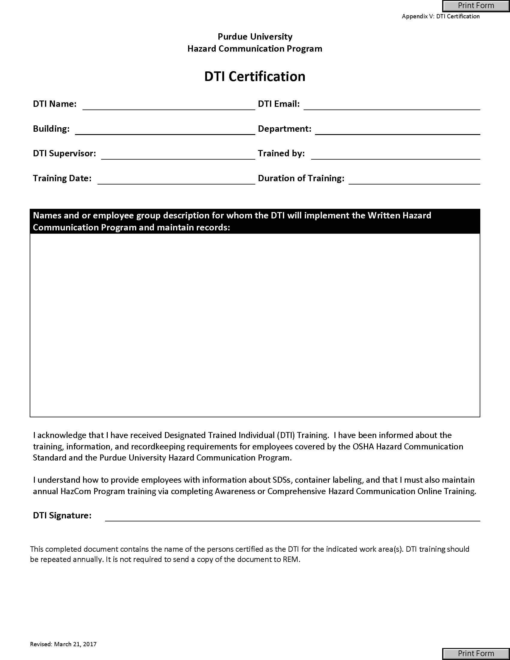 All Forms – Radiological & Environmental Management – Purdue Within Certificate Of Disposal Template