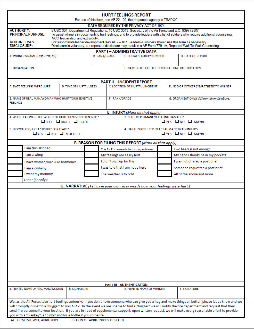 Always Fill Out Your Hurt Feelings Report! – Imgur Inside Hurt Feelings Report Template