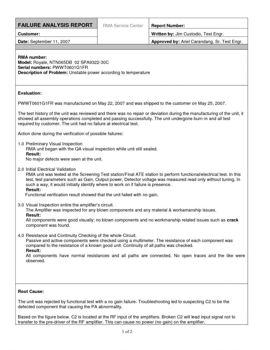 Analytical Report Example Format For Resume Writing Or For Machine Breakdown Report Template