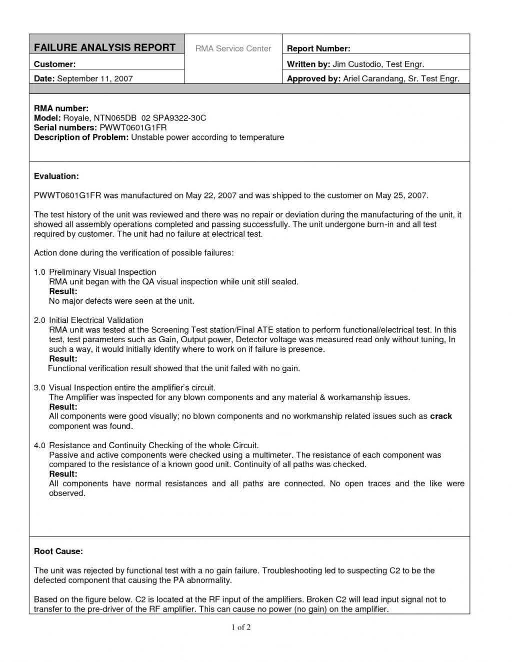 Analytical Report Example Format For Resume Writing Or For Machine Breakdown Report Template