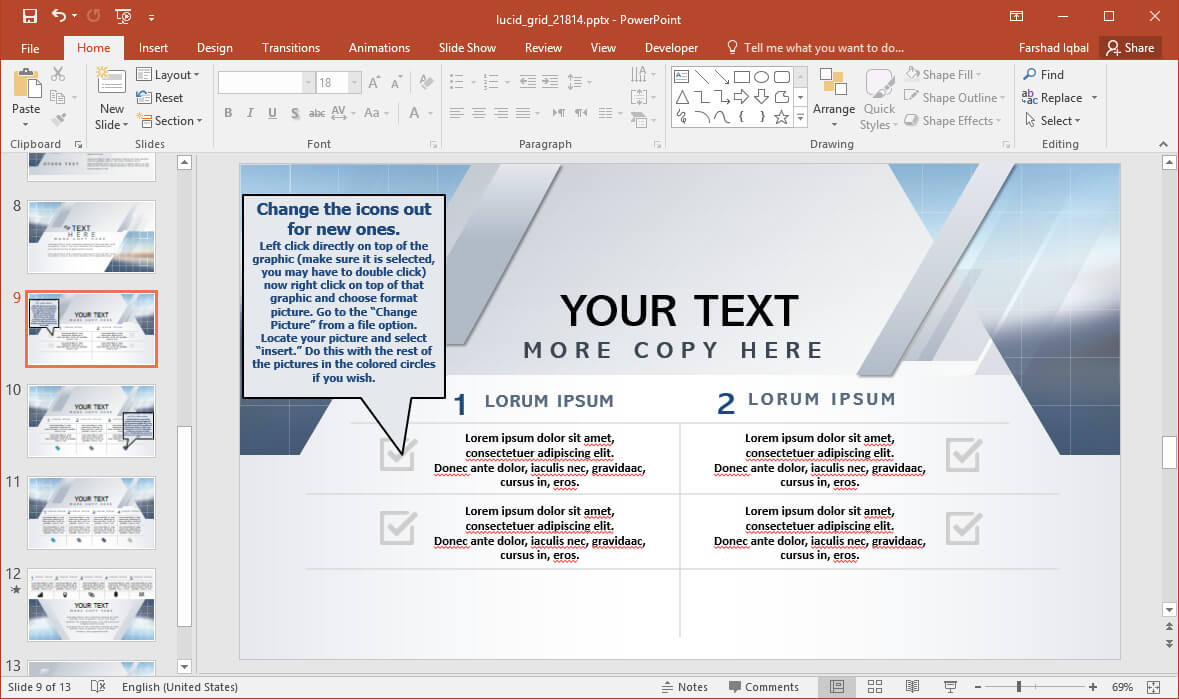 Animated Lucid Grid Powerpoint Template Regarding Powerpoint Replace Template