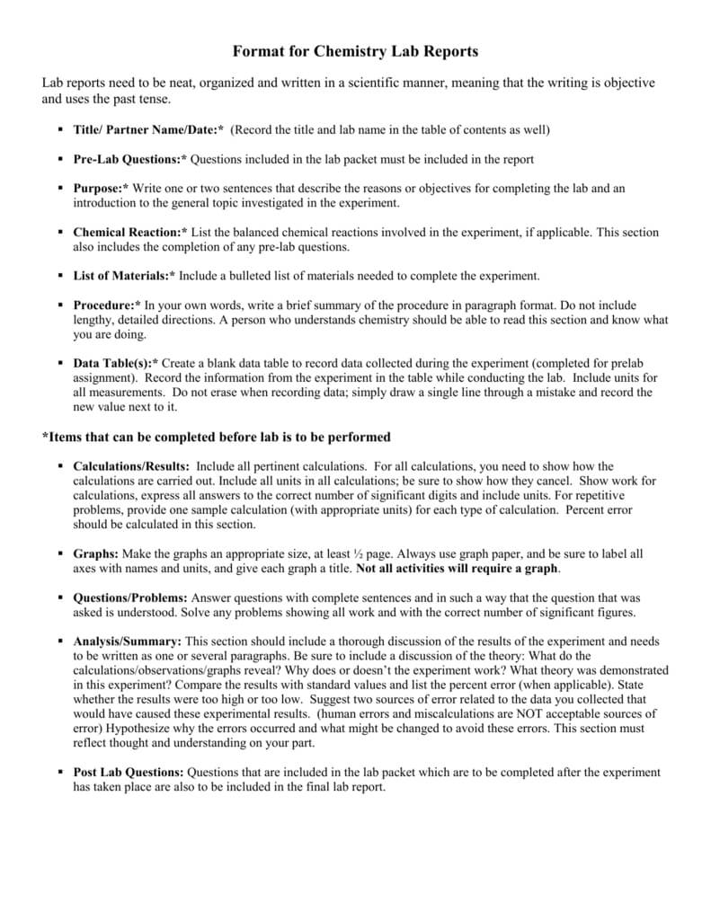 Ap Chemistry Lab Report Format With Lab Report Template Chemistry