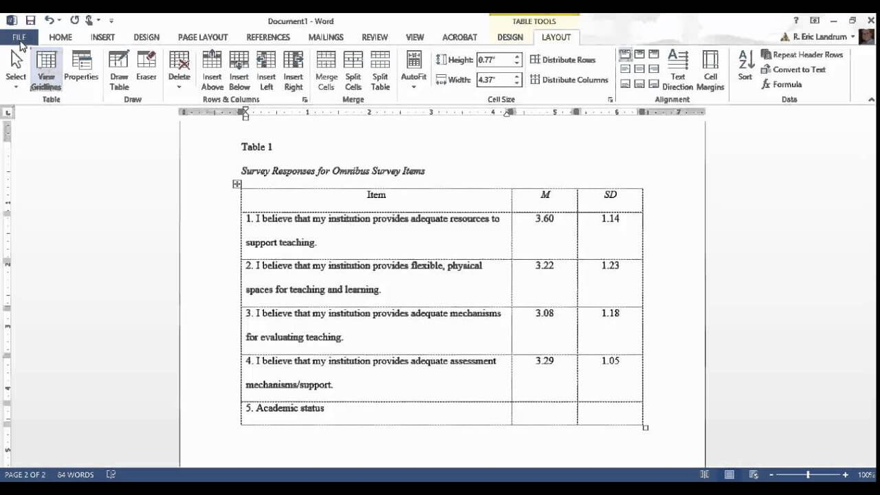 Apa Format For Microsoft Word: Tables With Apa Table Template Word