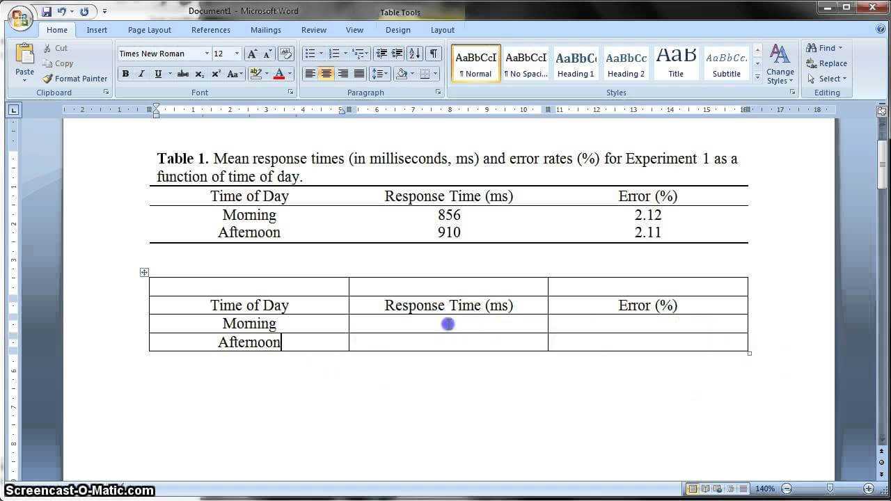 Apa Formatted Table In Ms Word 2010 Within Apa Table Template Word