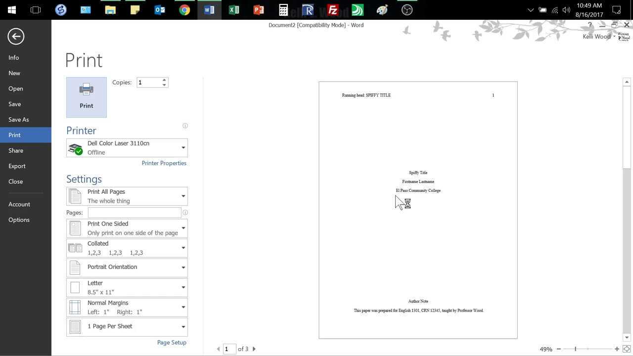 Apa Paper Format Using Ms Word Template Intended For Apa Template For Word 2010