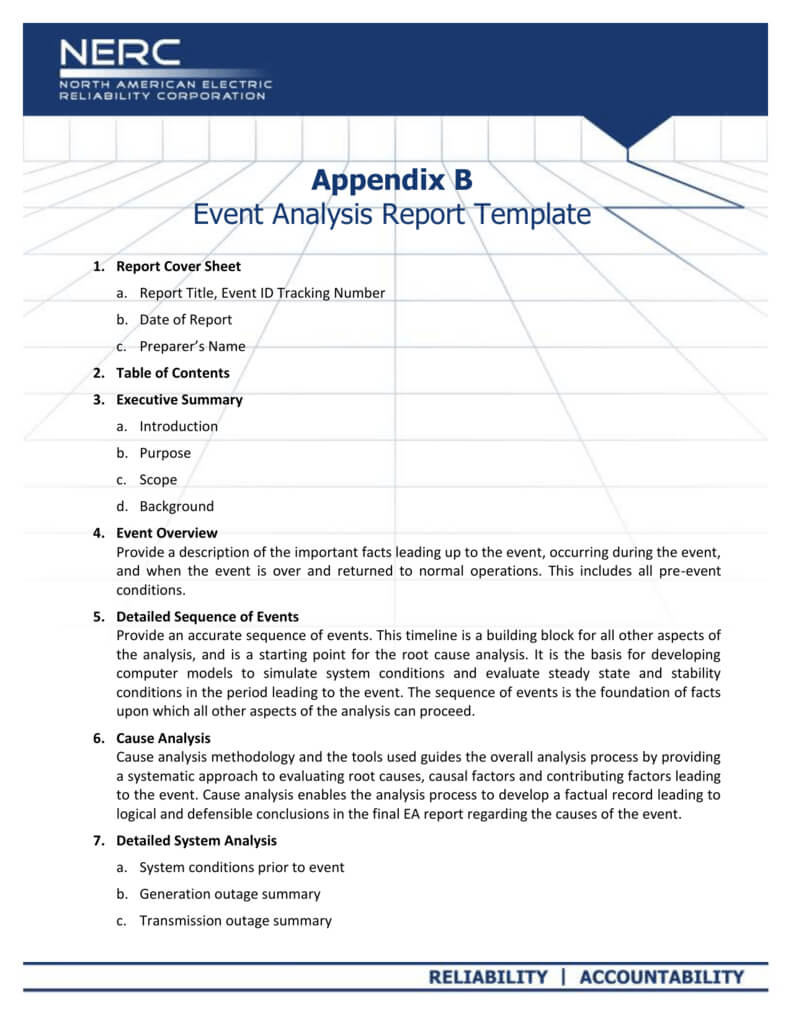 Appendix B – Event Analysis Report Template Throughout Reliability Report Template