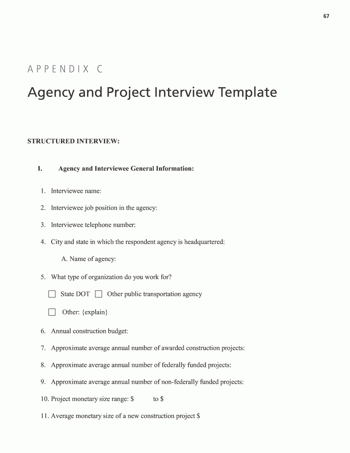 Appendix C – Agency And Project Interview Template Throughout Research Project Report Template