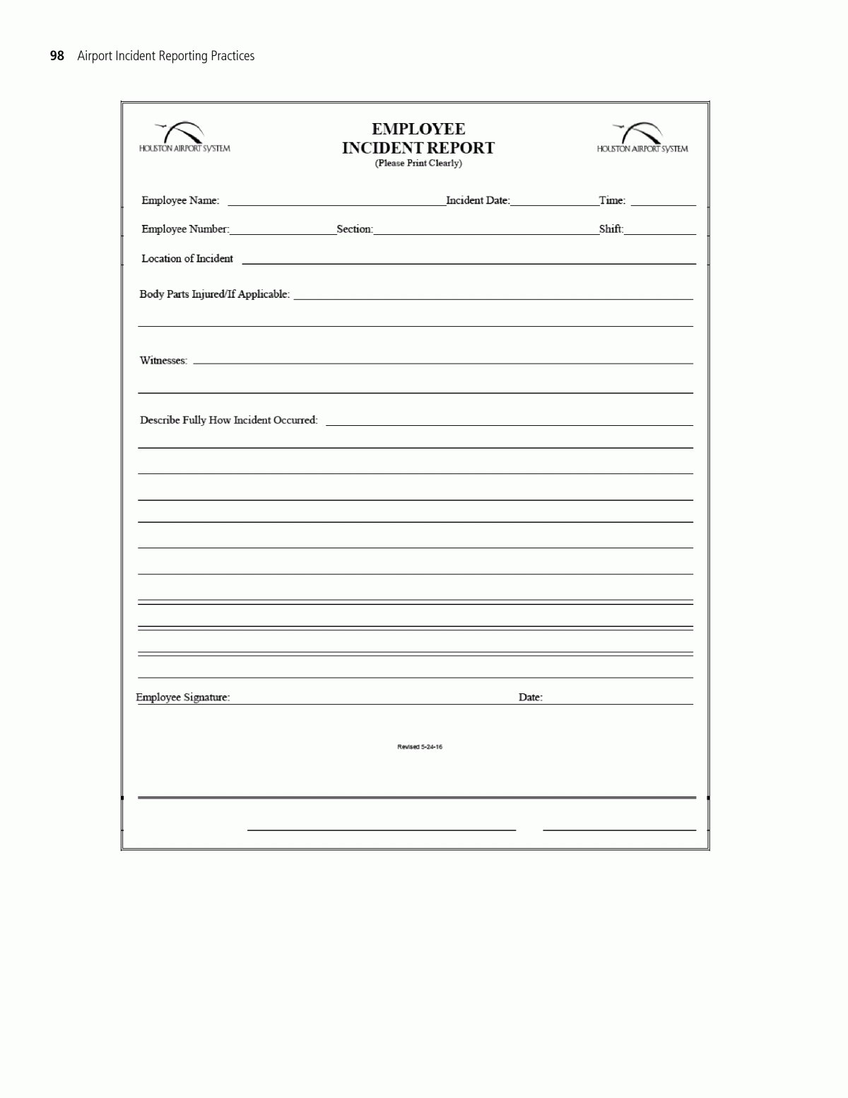 Appendix H – Sample Employee Incident Report Form | Airport Intended For Customer Incident Report Form Template