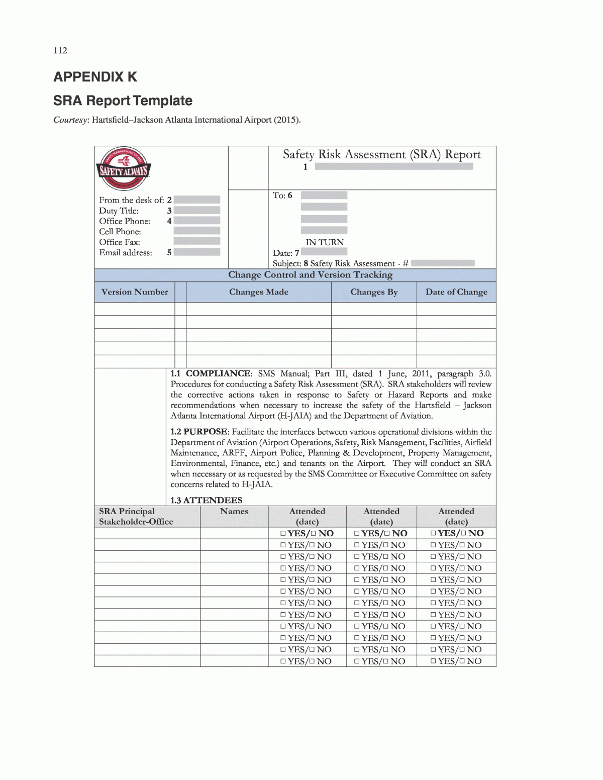 Appendix K – Sra Report Template | Airport Safety Risk Throughout Risk Mitigation Report Template