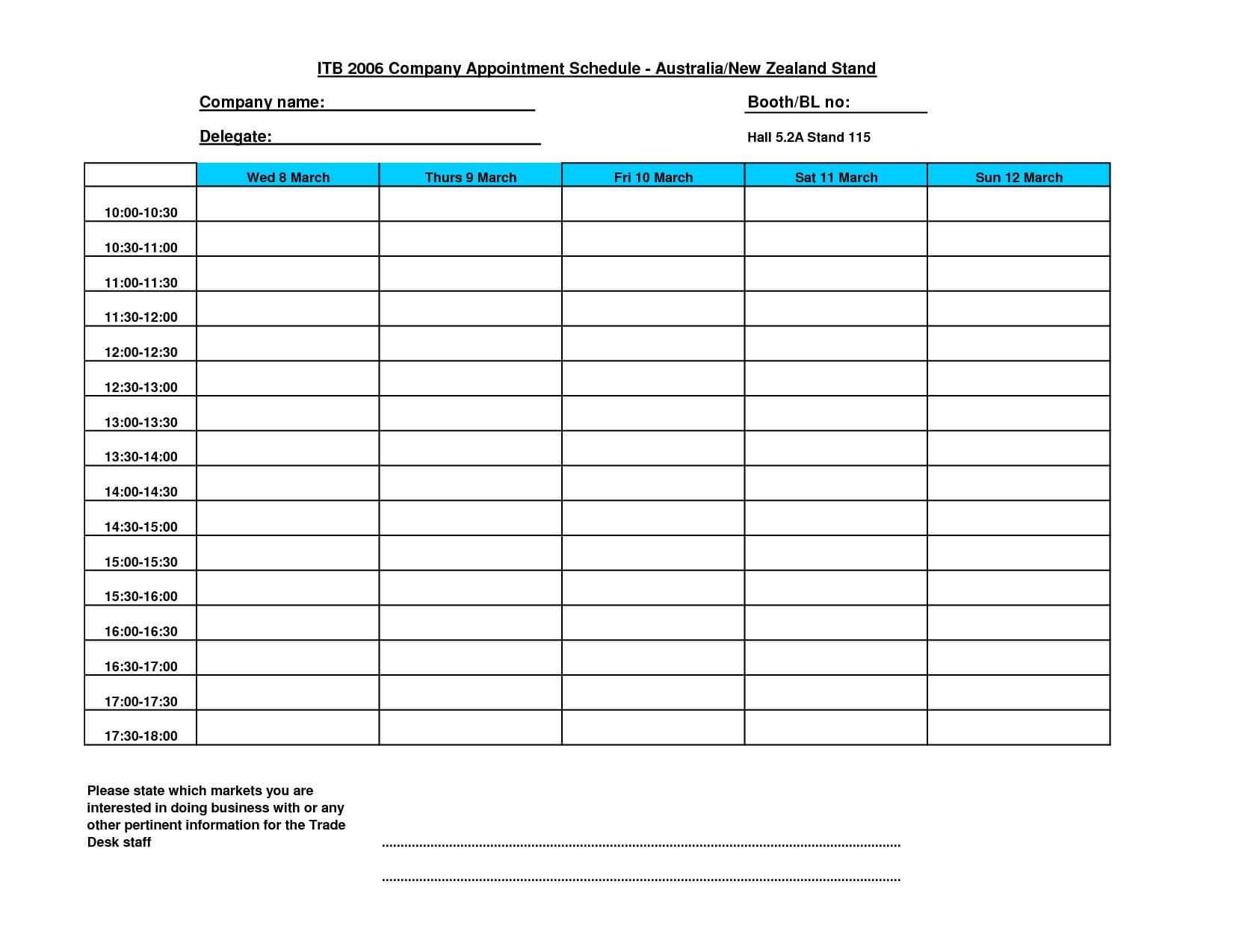 Appointment Planner Printable Weekly Calendar With 15 Minute Regarding Appointment Card Template Word