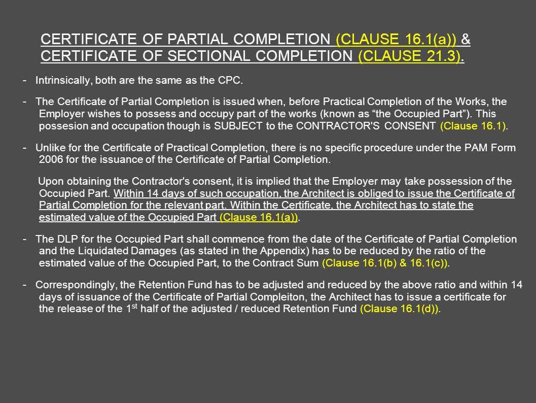 Architect's Certification Under The Pam Contract 2006 With Regard To Practical Completion Certificate Template Jct