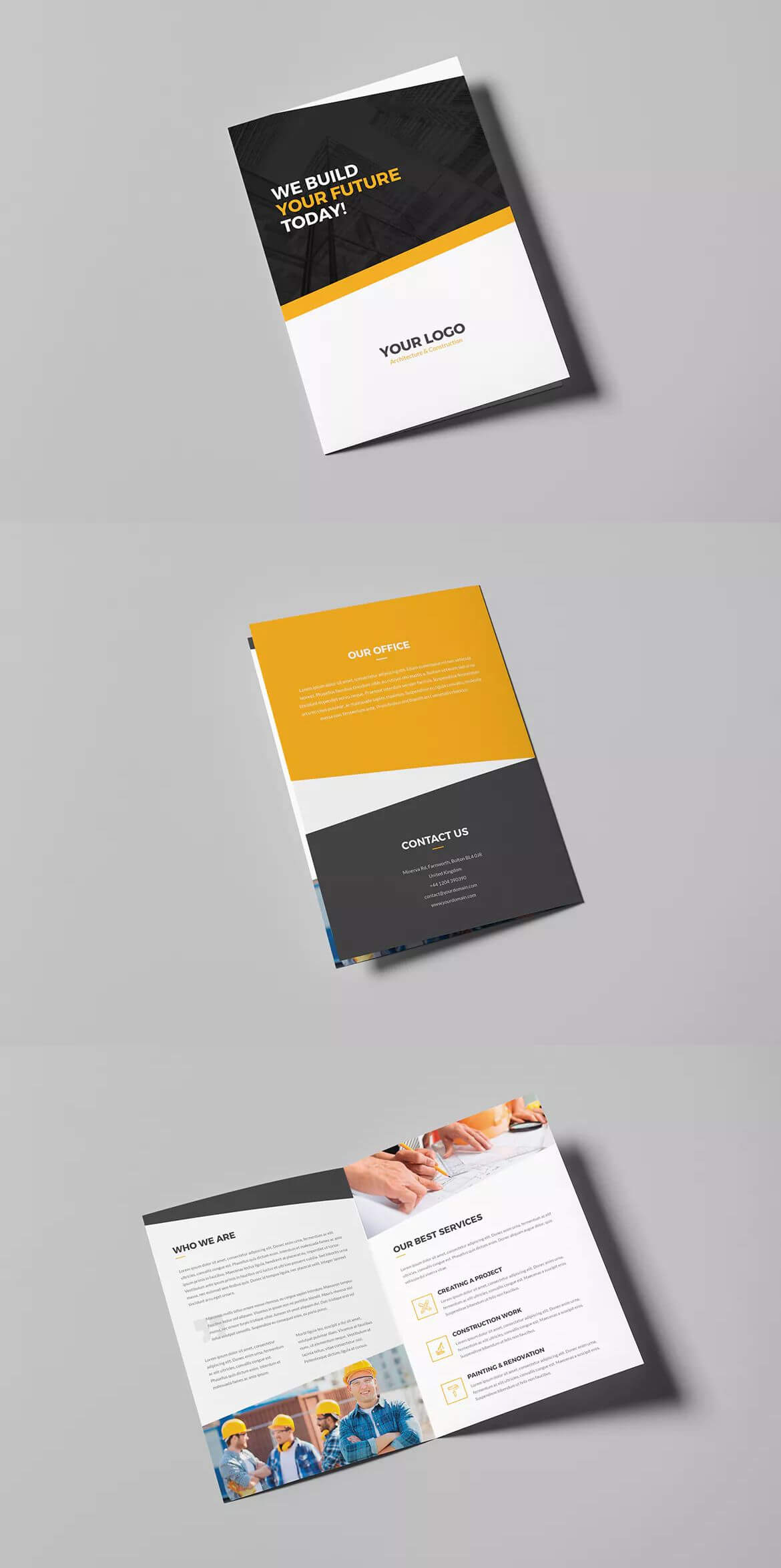 Architecture And Construction Bi Fold Brochure Template Psd Pertaining To Two Fold Brochure Template Psd
