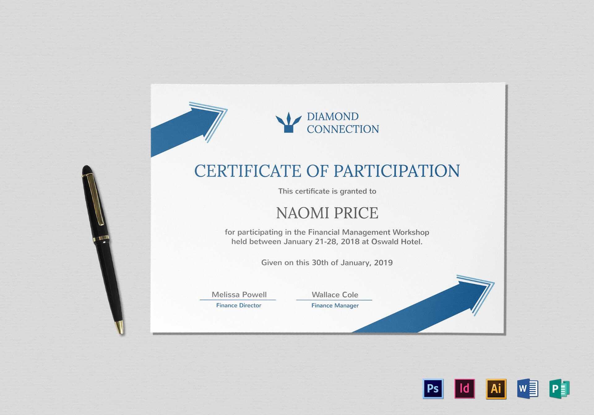 Arrow Style Participation Certificate Template For Indesign Certificate Template