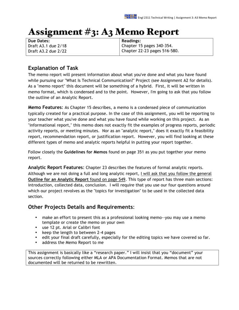 Assignment #3: A3 Memo Report In Assignment Report Template