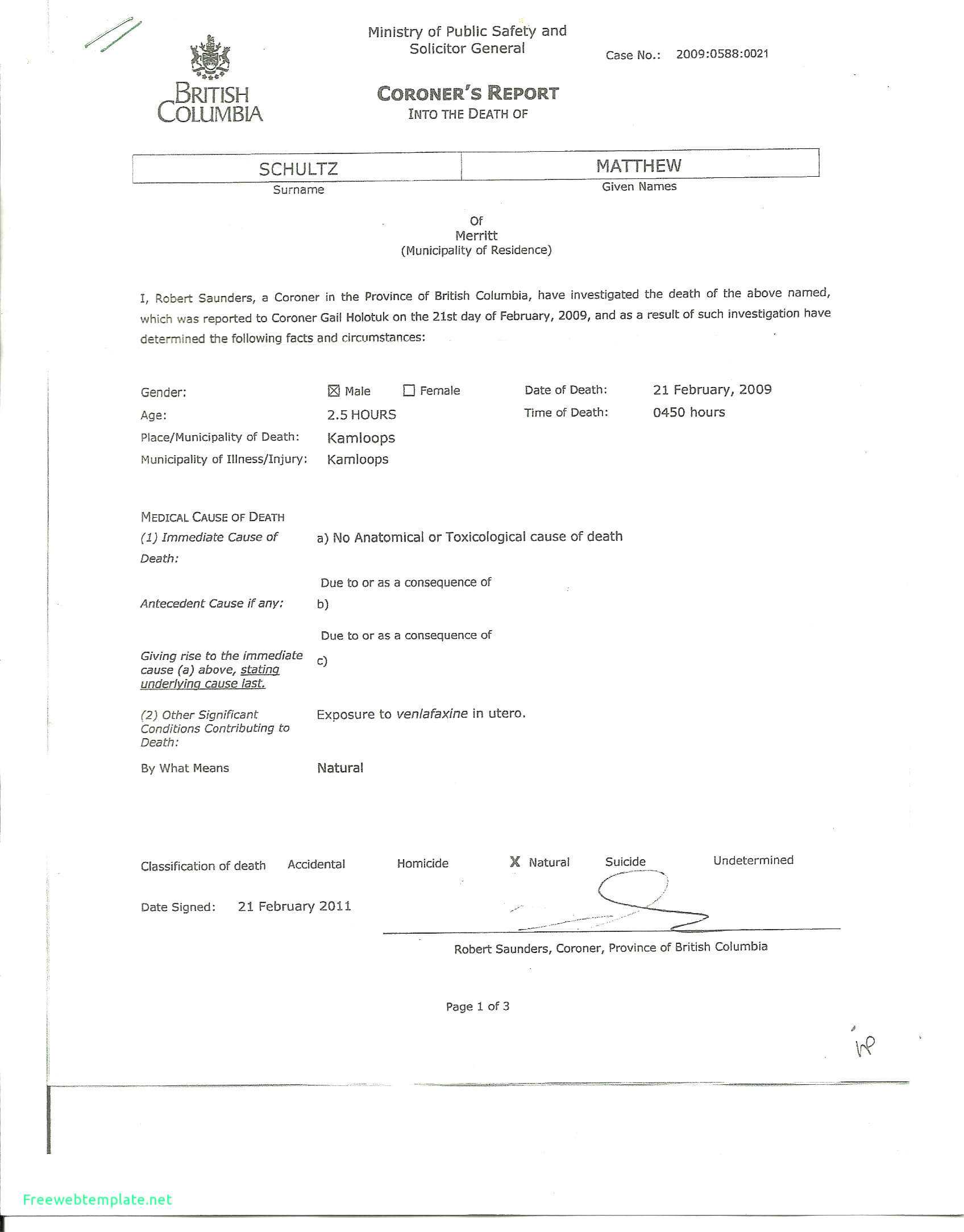 Autopsy Report Late Blank Coroners Download Sample Form With Regard To Coroner's Report Template