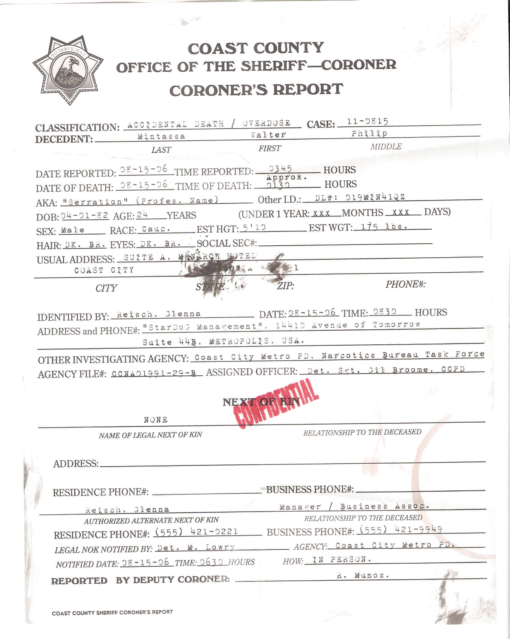 Autopsy Report Template Coroners Format Sample Nes Download Regarding Coroner's Report Template