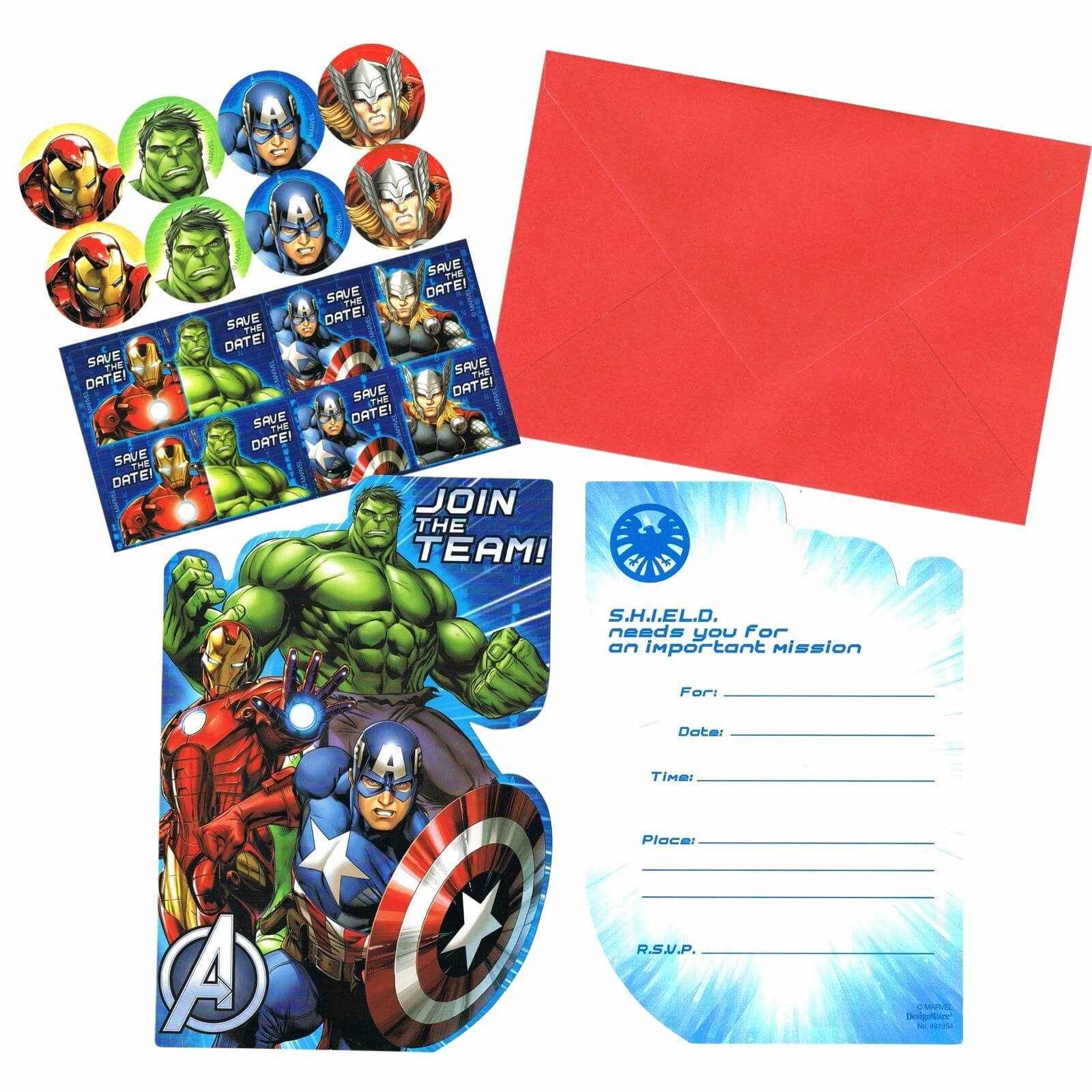 Avengers Birthday Card Invitations Infinity War Party Pertaining To Avengers Birthday Card Template