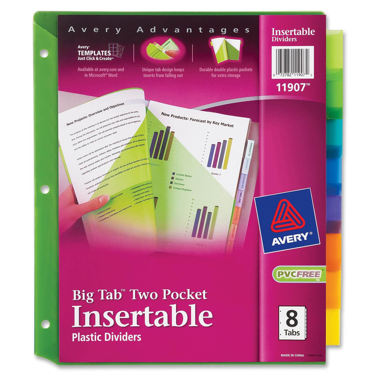 Avery Big Tab Insertable Two Pocket Plastic Dividers, 8 Tab, Multicolor  (11907) In 8 Tab Divider Template Word