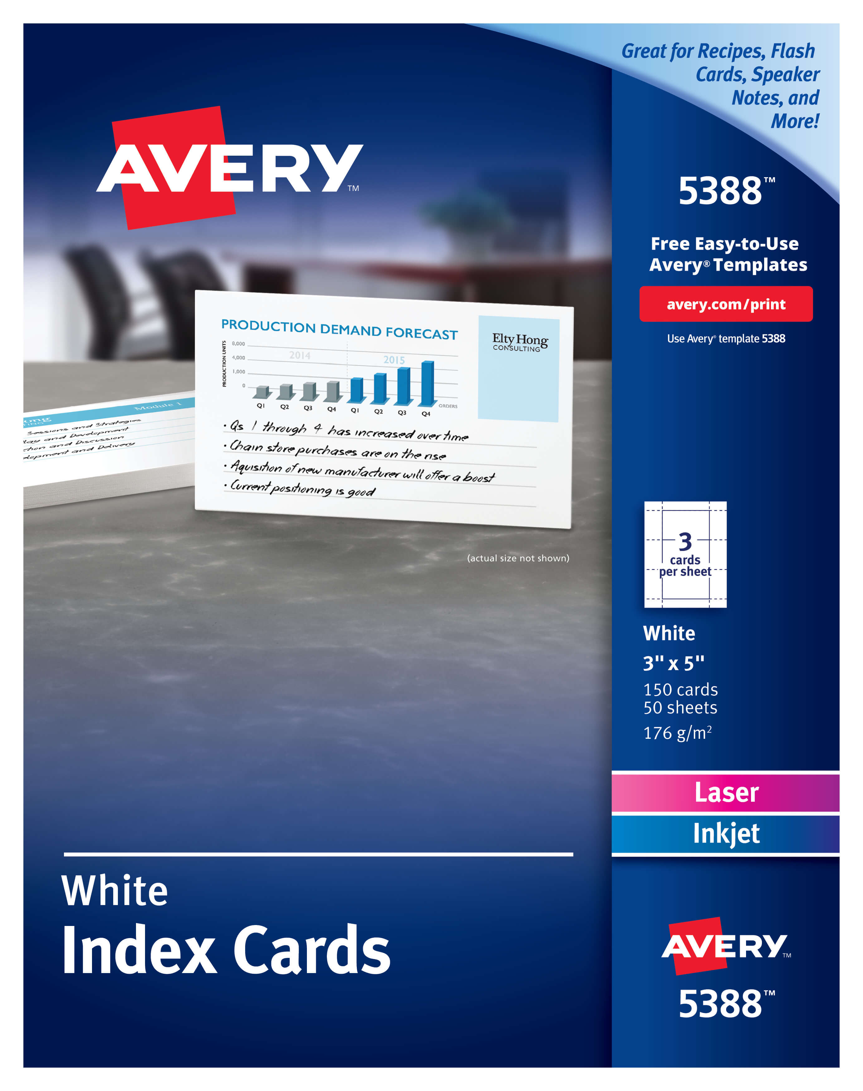 Avery Printable Cards, Laser & Inkjet Printers, 150 Cards, 3 X 5, Index  Card Size (5388) With 5 By 8 Index Card Template