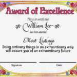 Award Certificates | Award Of Excellence Certificate Award With Regard To Award Of Excellence Certificate Template