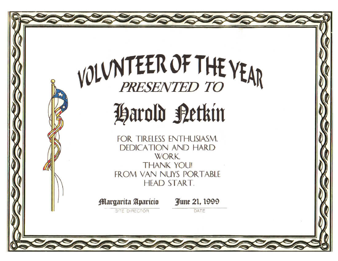 Award For Volunteer Of The Year Certificate Template