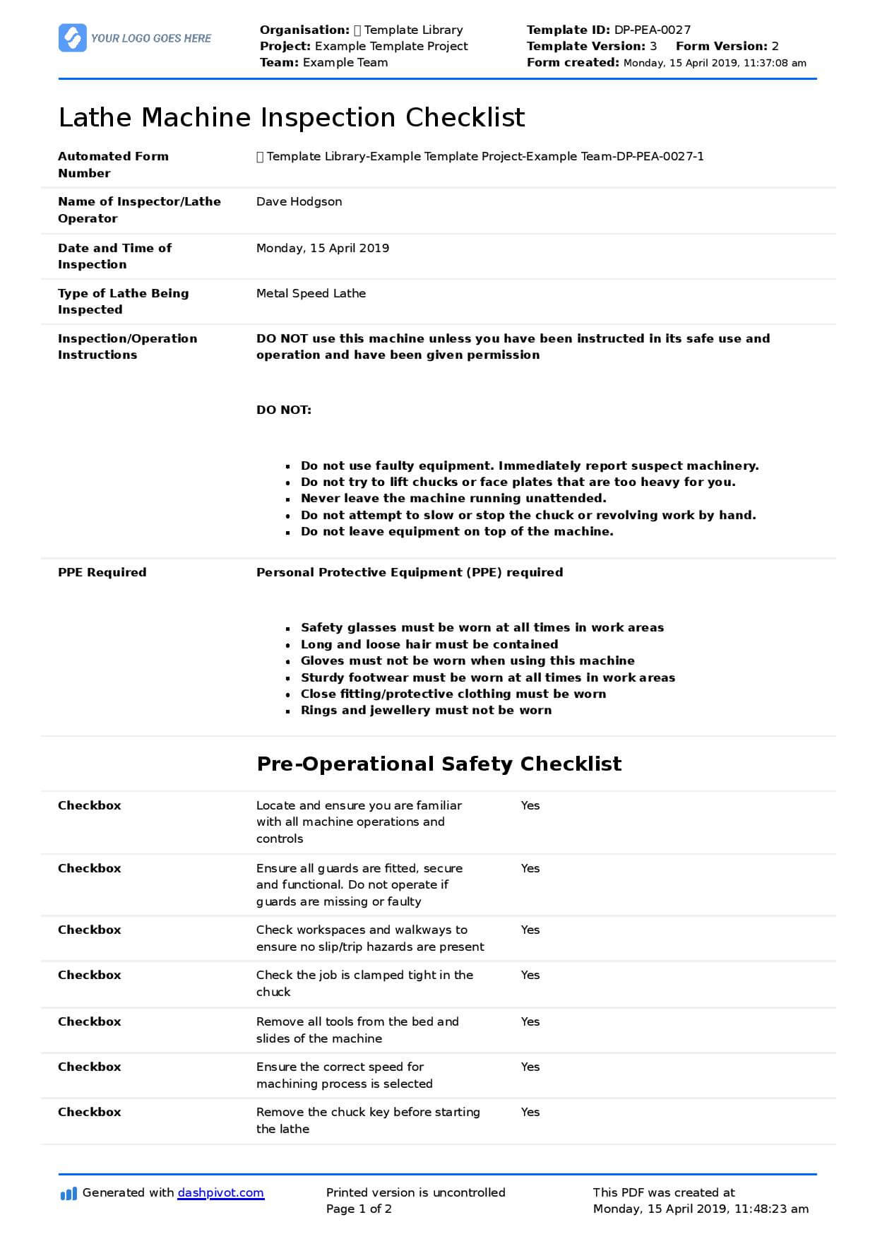 Awesome Machine Shop Inspection Report Template For Your With Shop Report Template