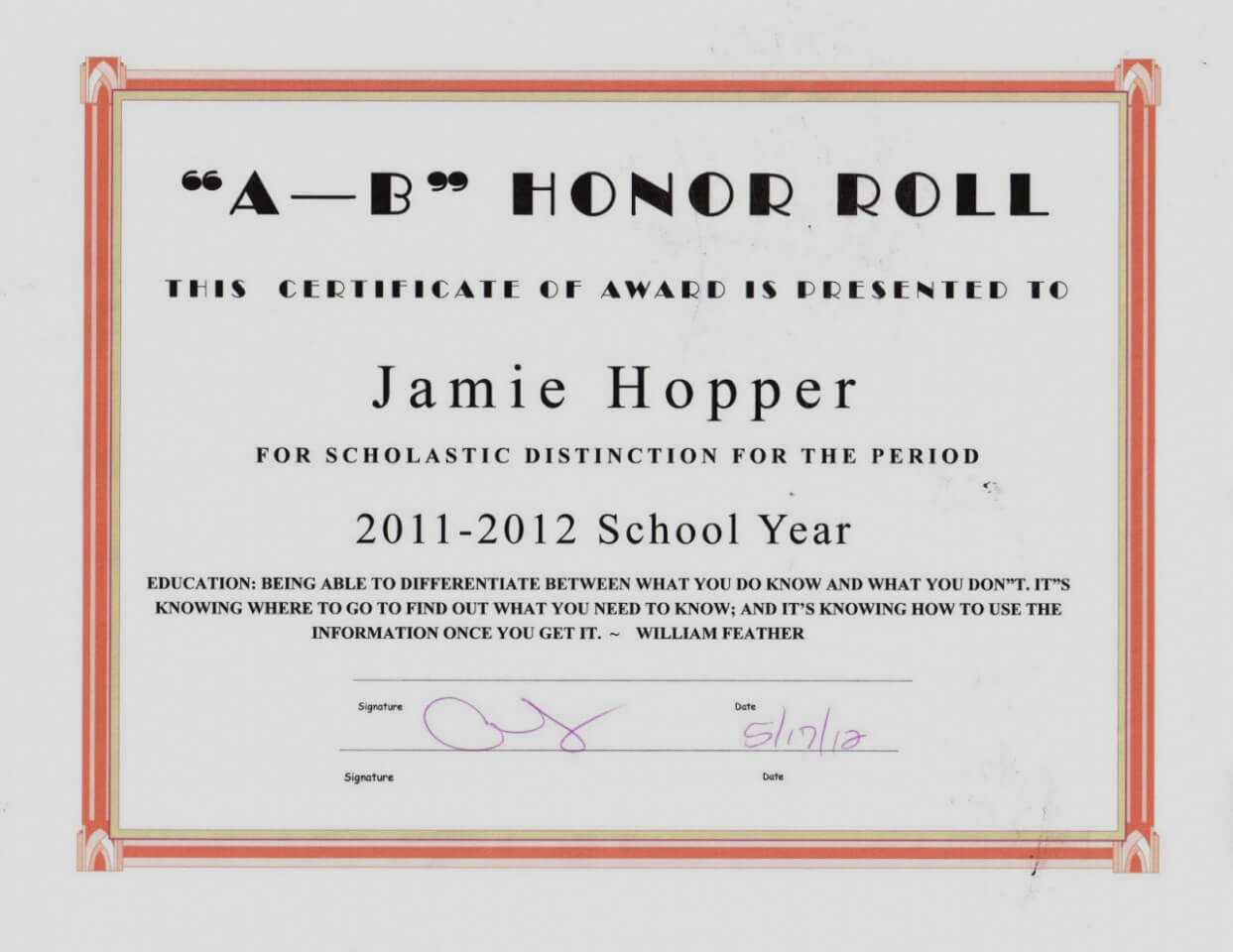 B Honor Roll Certificate Template A – Reeviewer.co With Regarding Honor Roll Certificate Template