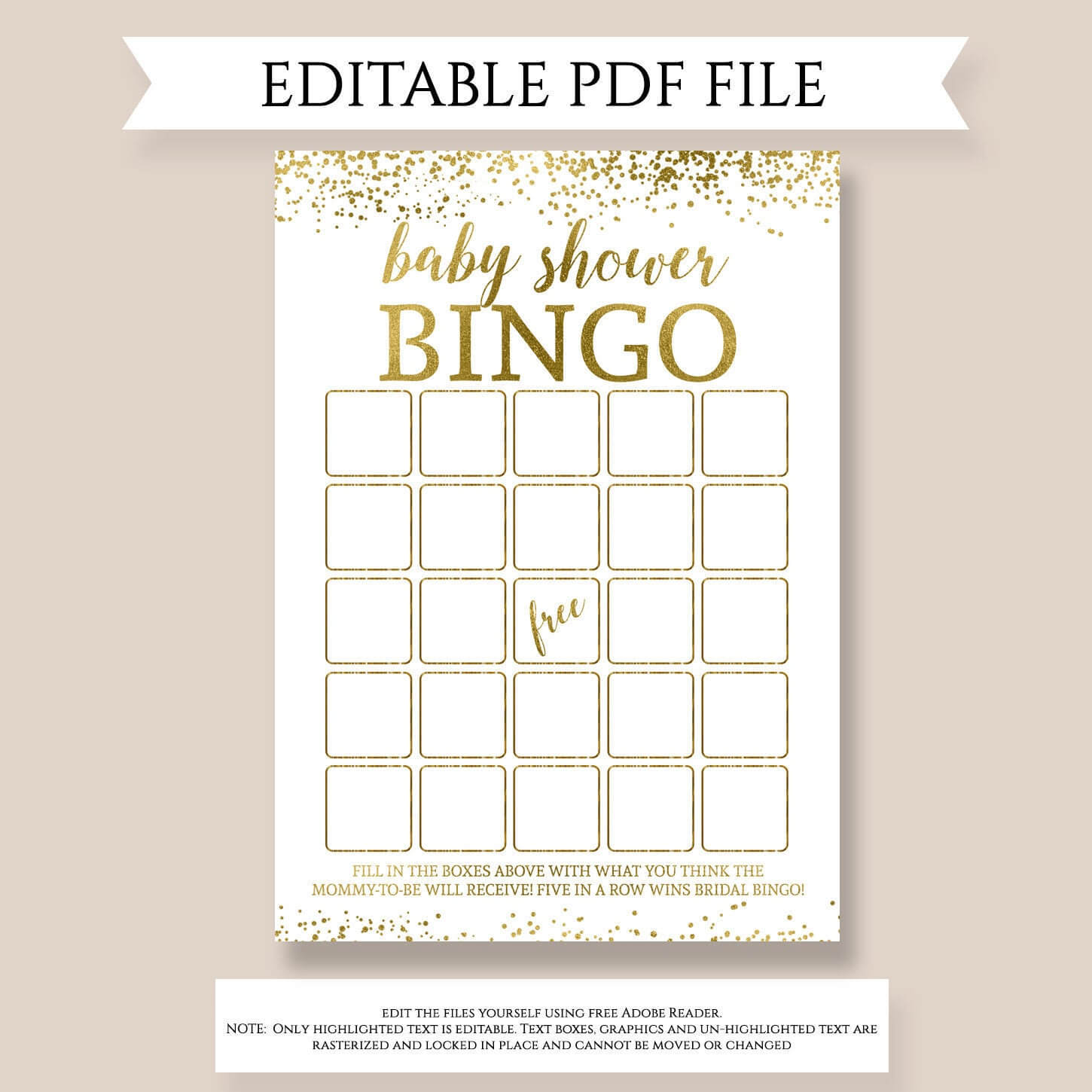 Baby Bingo, Editable Pdf Template, Baby Shower Bingo, Funny Baby Shower  Games, Blank Bingo Cards, Gold Baby Shower Ideas, Shower Activity Inside Blank Bingo Template Pdf