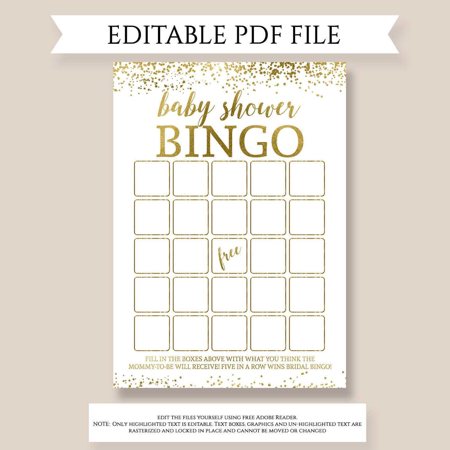 Baby Bingo, Editable Pdf Template, Baby Shower Bingo, Funny Baby Shower  Games, Blank Bingo Cards, Gold Baby Shower Ideas, Shower Activity Inside Blank Bingo Template Pdf