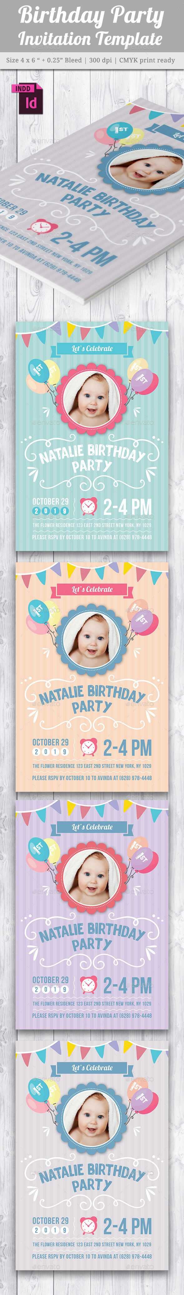 Baby Birthday Card Design Template Indesign Indd | Card Throughout Birthday Card Indesign Template