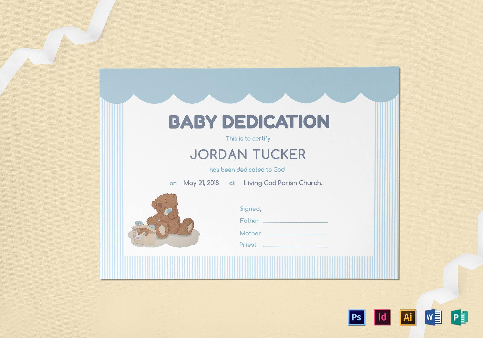 Baby Dedication Certificate Design Template In Psd, Word Regarding Baby Dedication Certificate Template
