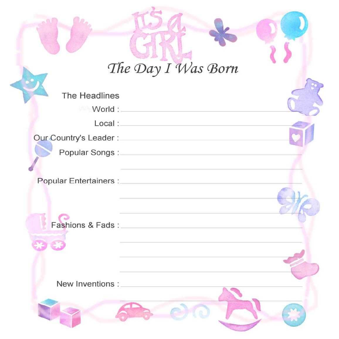 Baby Record Book Printable Pages – Google Search | Baby For Girl Birth Certificate Template