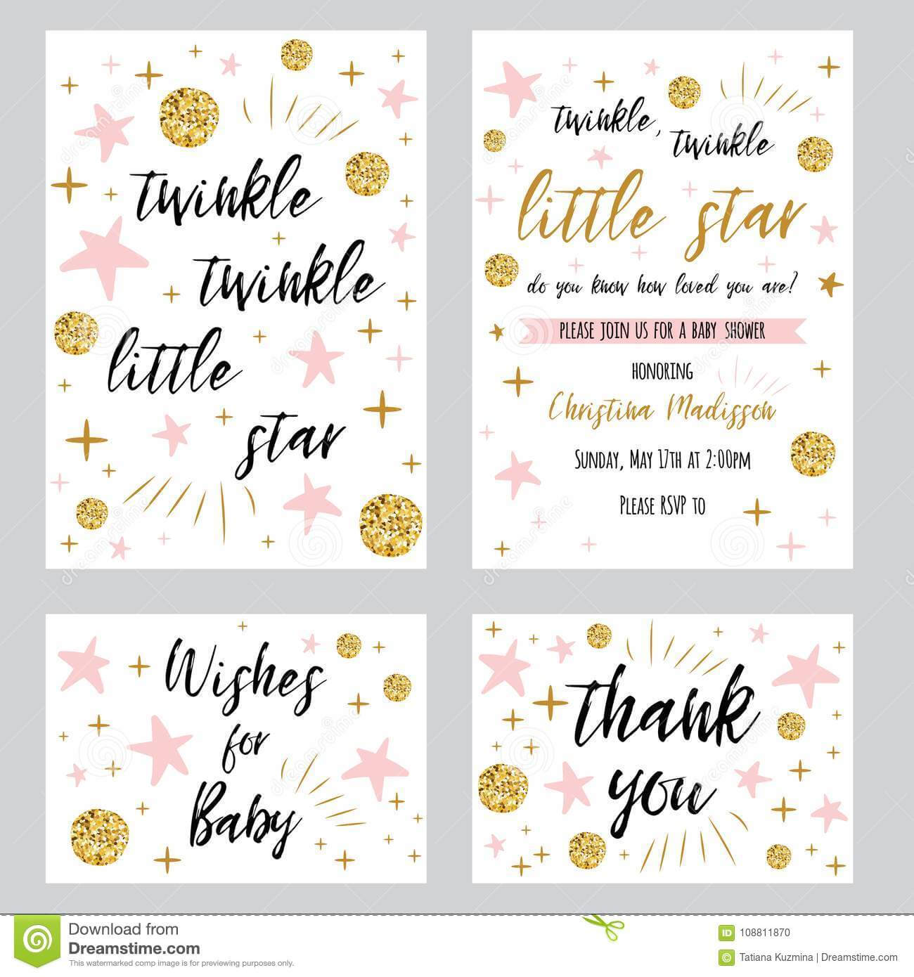 Baby Shower Girl Templates Twinkle Twinkle Little Star Text Regarding Template For Baby Shower Thank You Cards