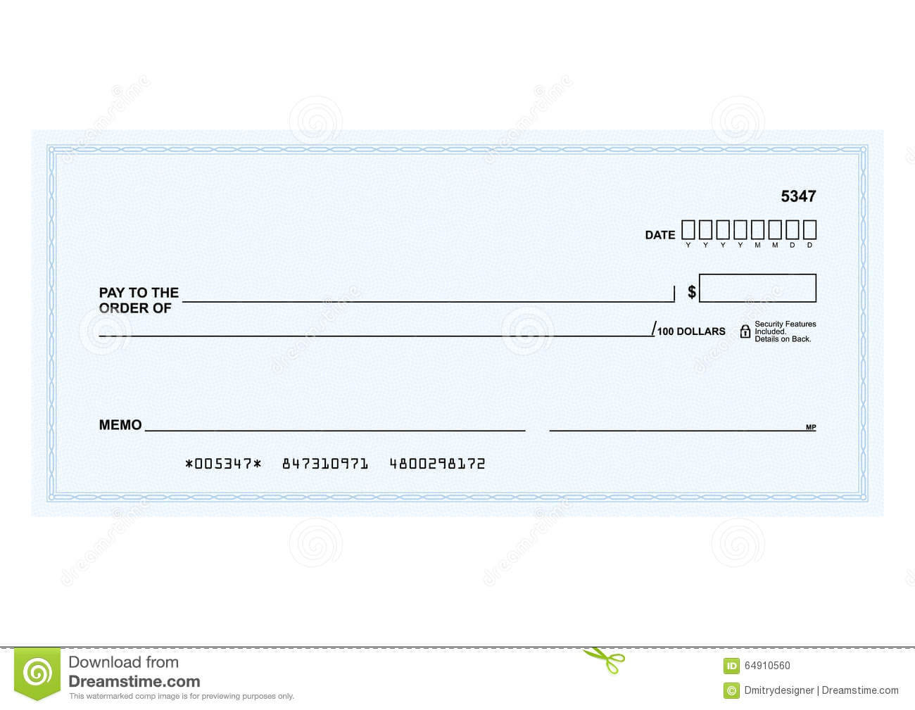 Bank Check Stock Vector. Illustration Of Template, Payment For Large Blank Cheque Template