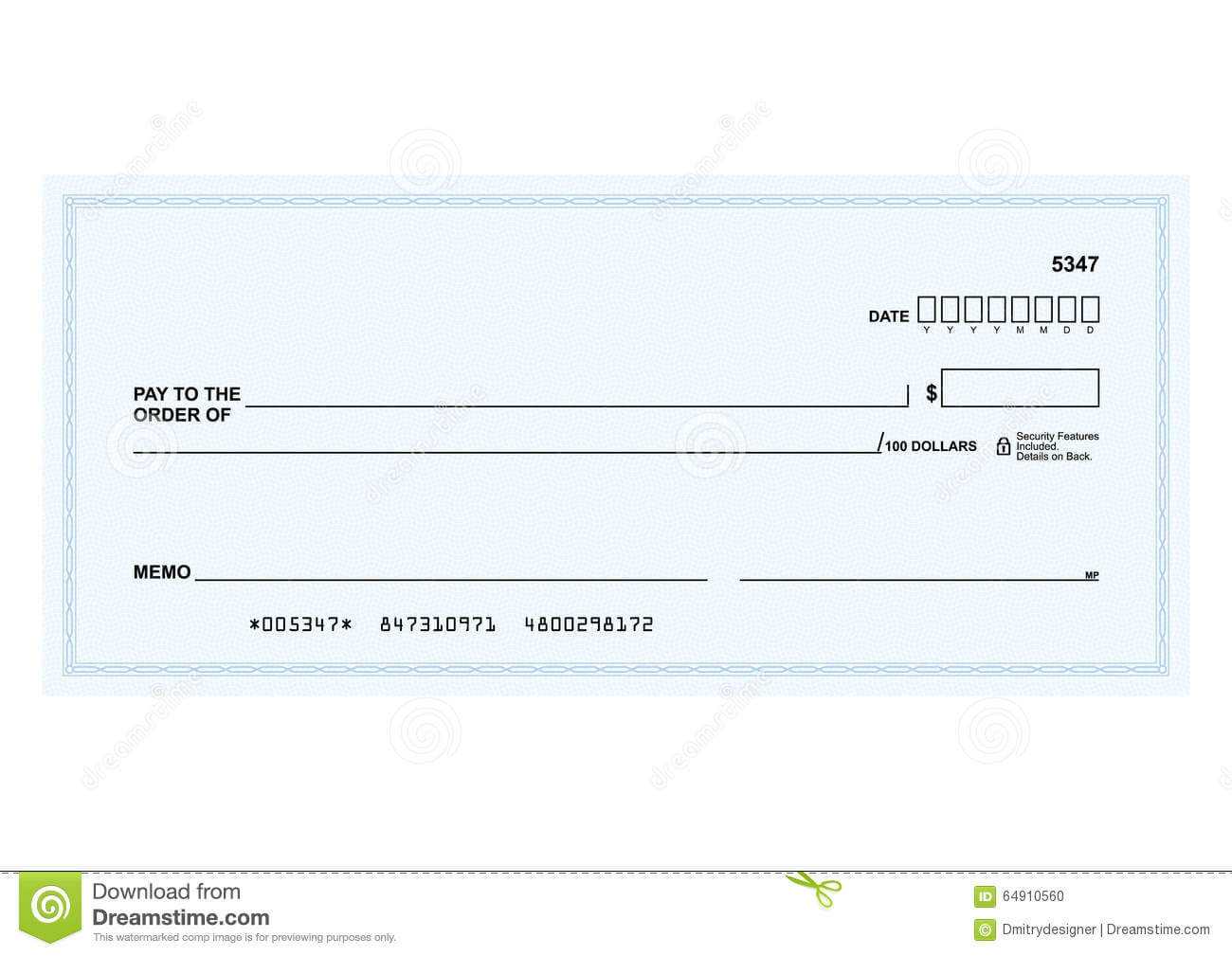 Bank Check Stock Vector. Illustration Of Template, Payment For Large Blank Cheque Template