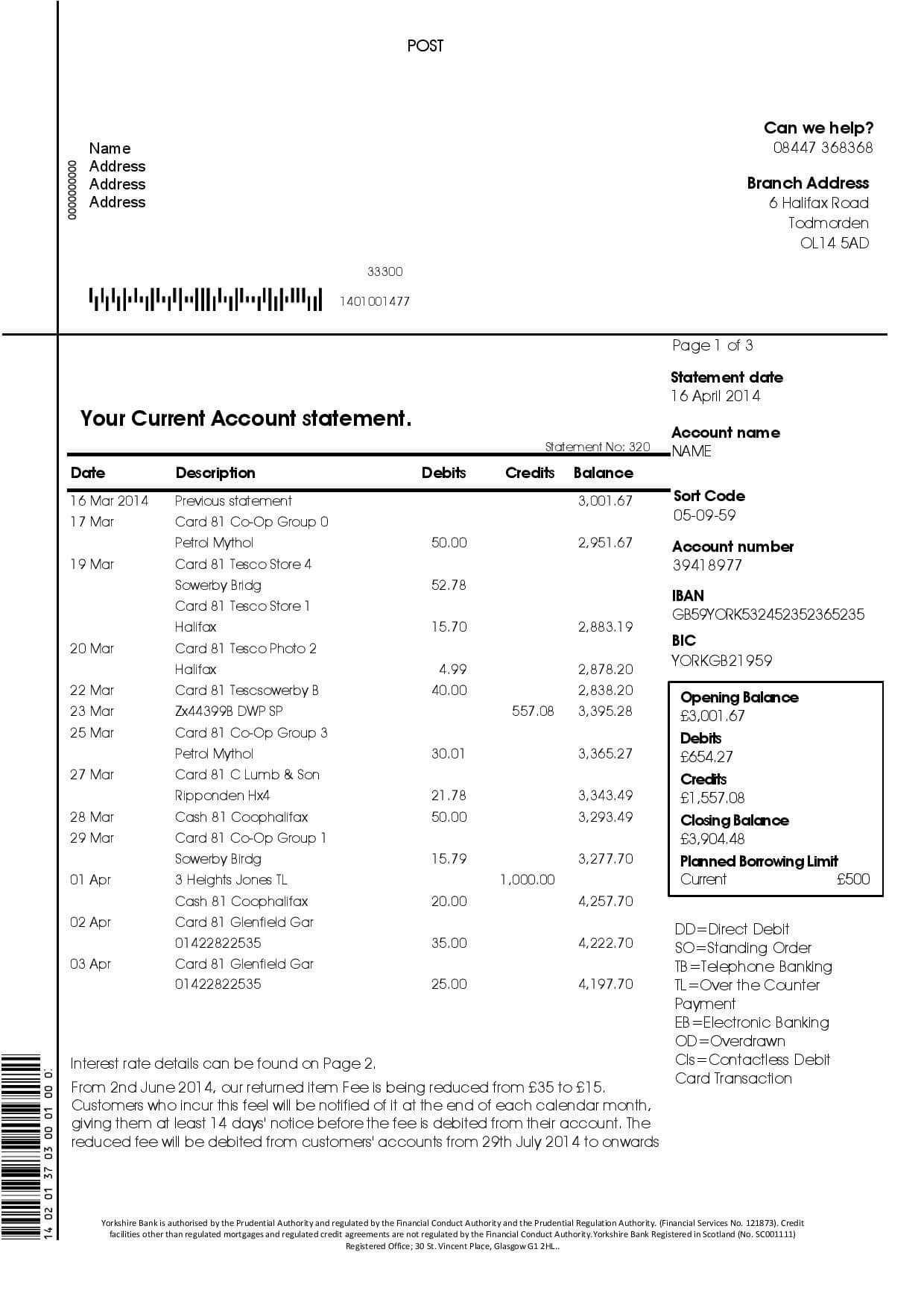 Bank Of Ireland | Deskop\ | Bank Statement, Utility Bill For Credit Card Statement Template