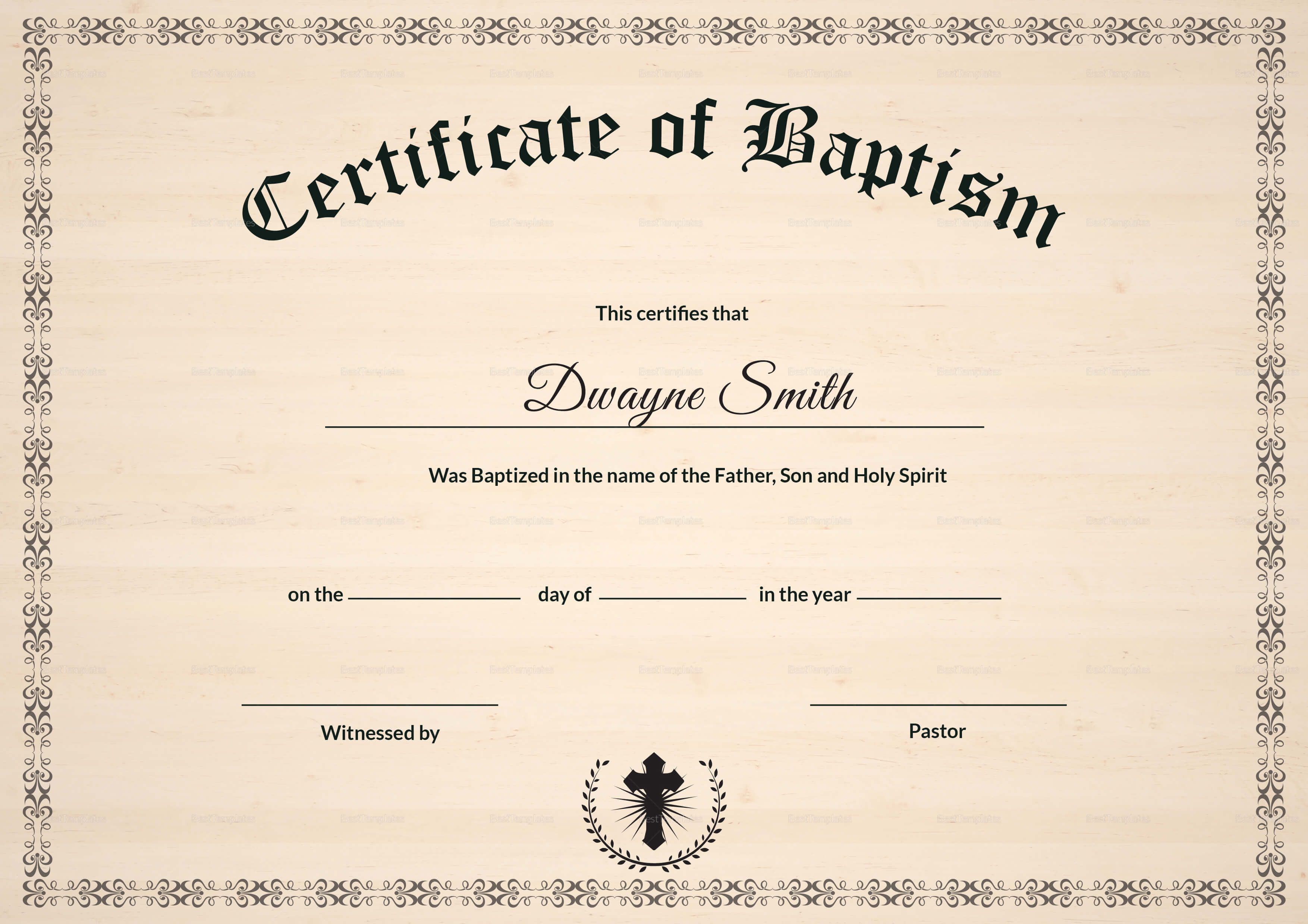 Baptism Certificate Design Template In Psd, Word Throughout Baptism Certificate Template Word