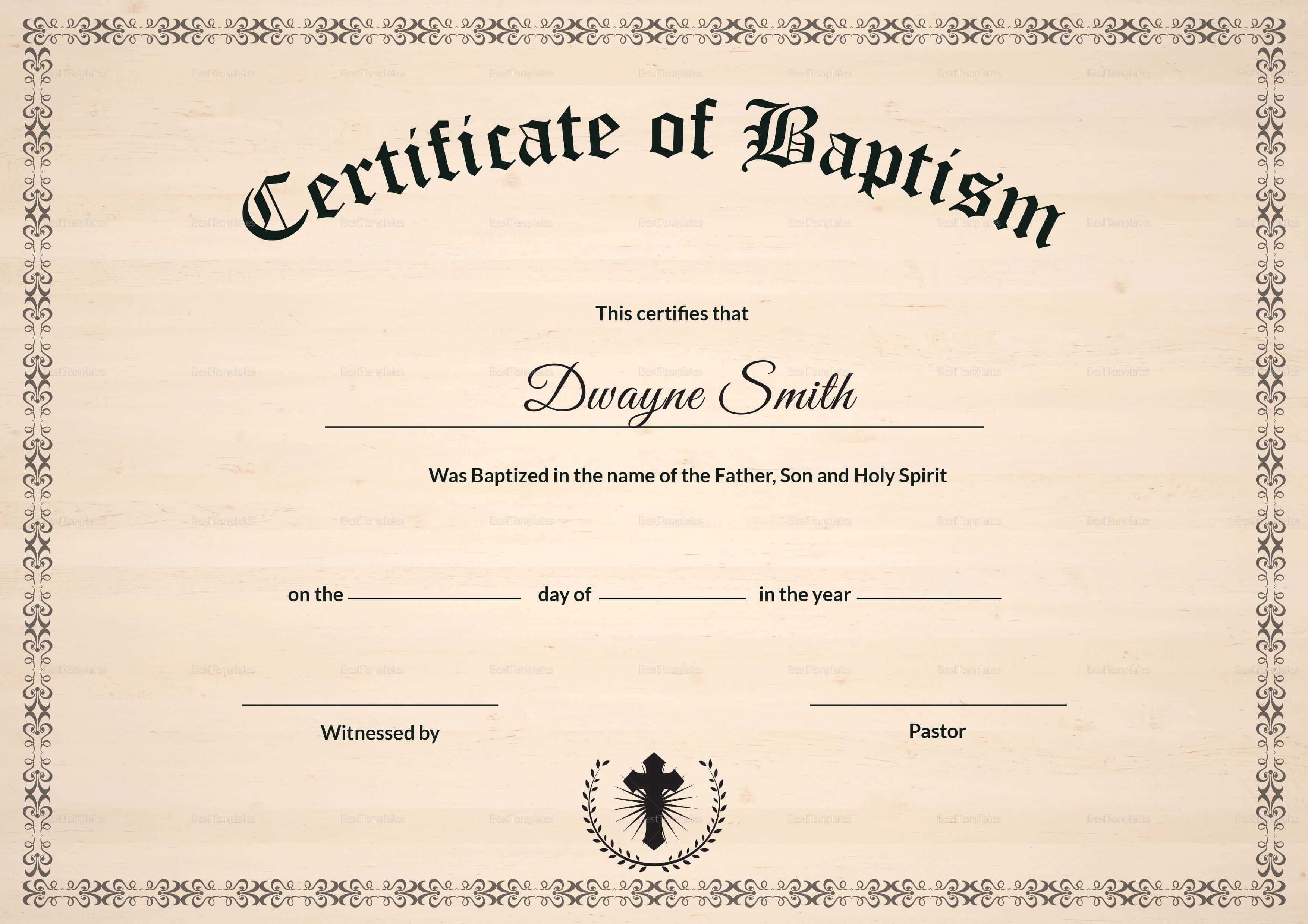 Baptism Certificate Design Template In Psd, Word Throughout Baptism Certificate Template Word