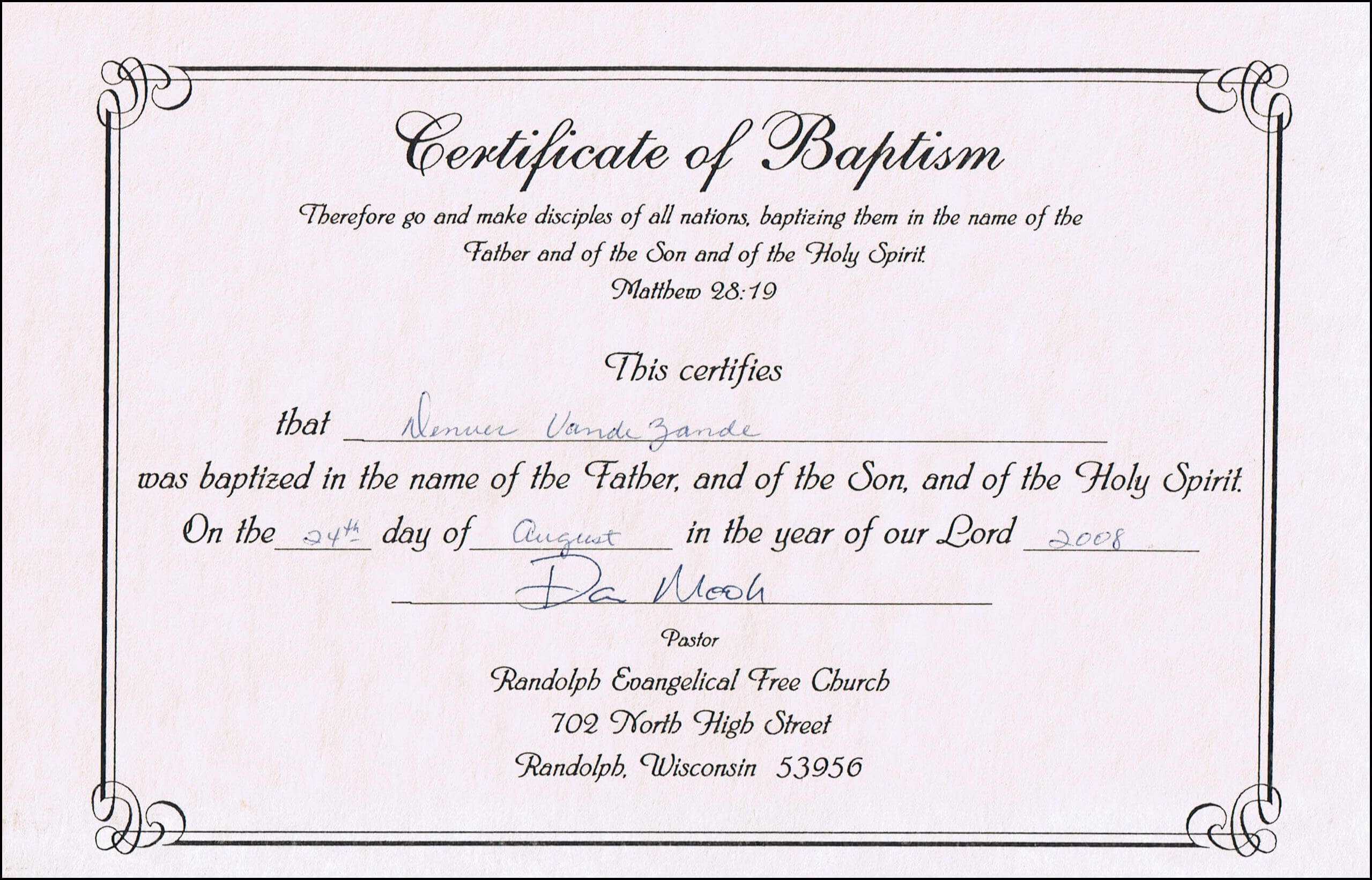 Baptism Certificates Free Online | Denver's Certificate Of Pertaining To Baptism Certificate Template Download