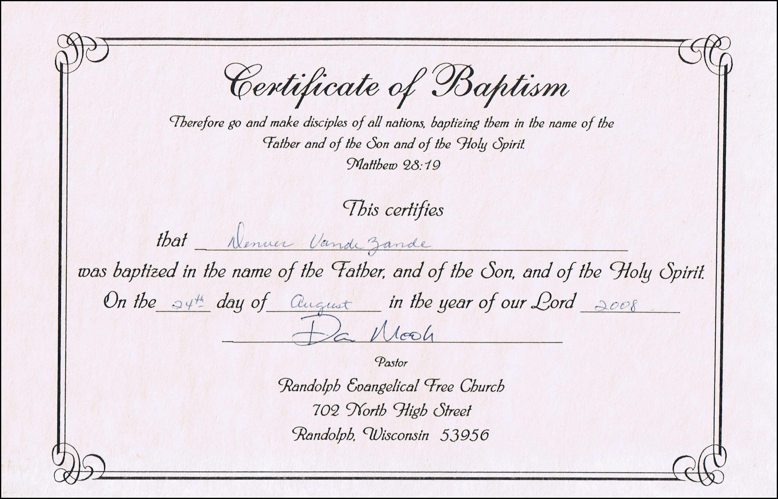 Baptism Certificates Free Online | Denver's Certificate Of Regarding Baptism Certificate Template Word