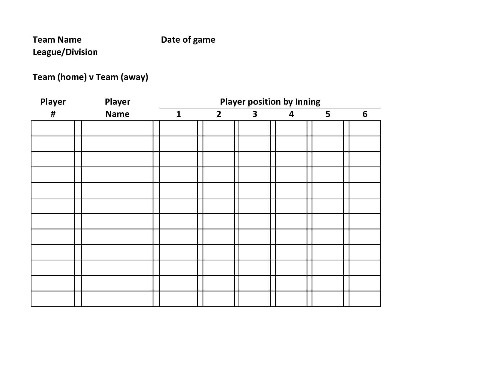 Baseball Lineup Defensive | Baseball Roster Template Team Within Softball Lineup Card Template