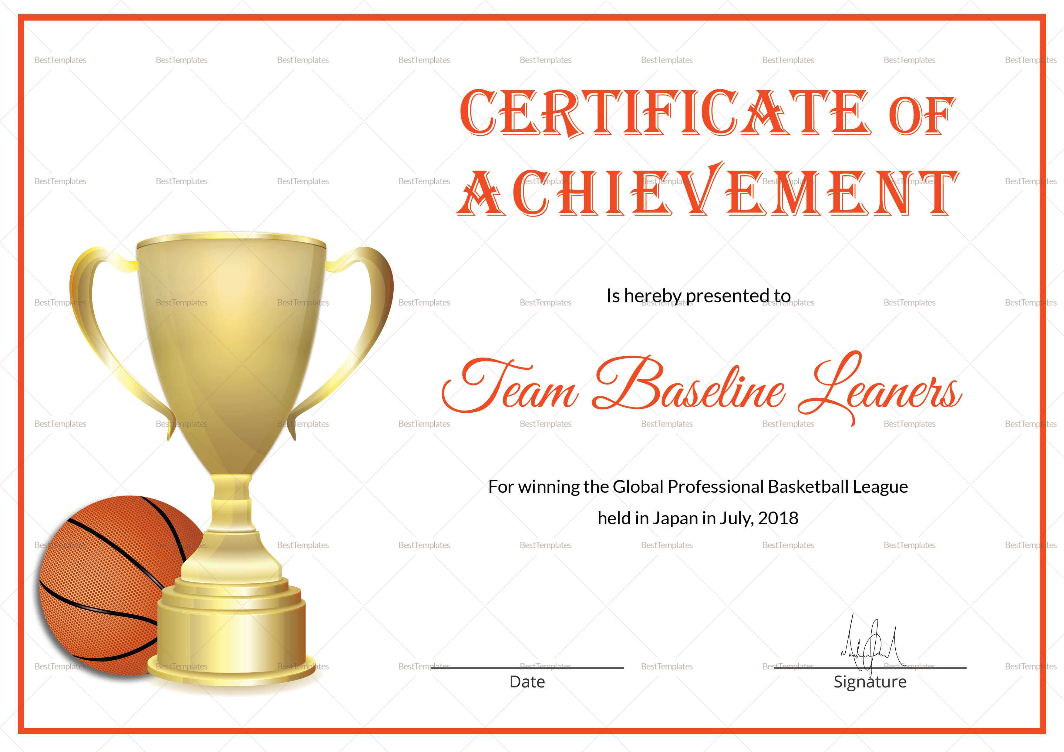 Basketball Achievement Certificate Template With Regard To Basketball Certificate Template