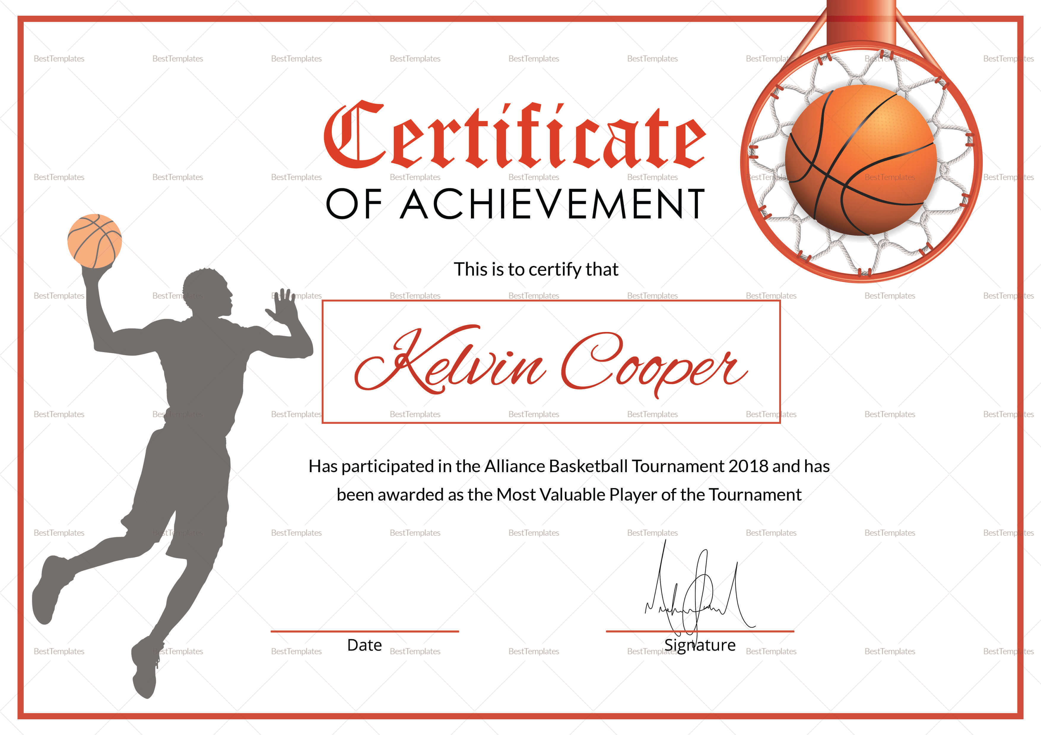 Basketball Award Achievement Certificate Template For Sports Award Certificate Template Word