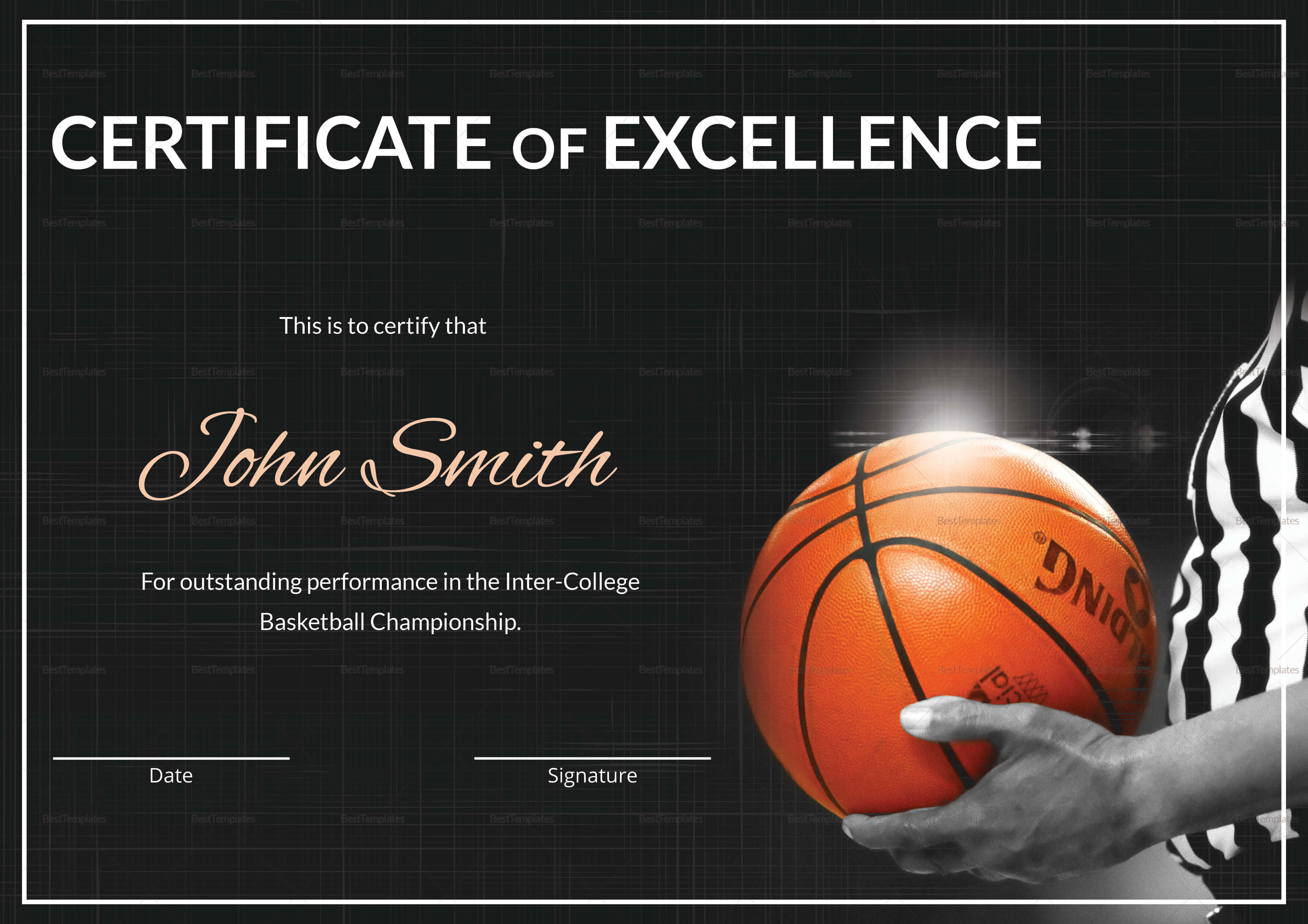 Basketball Excellence Certificate Template Intended For Basketball Certificate Template